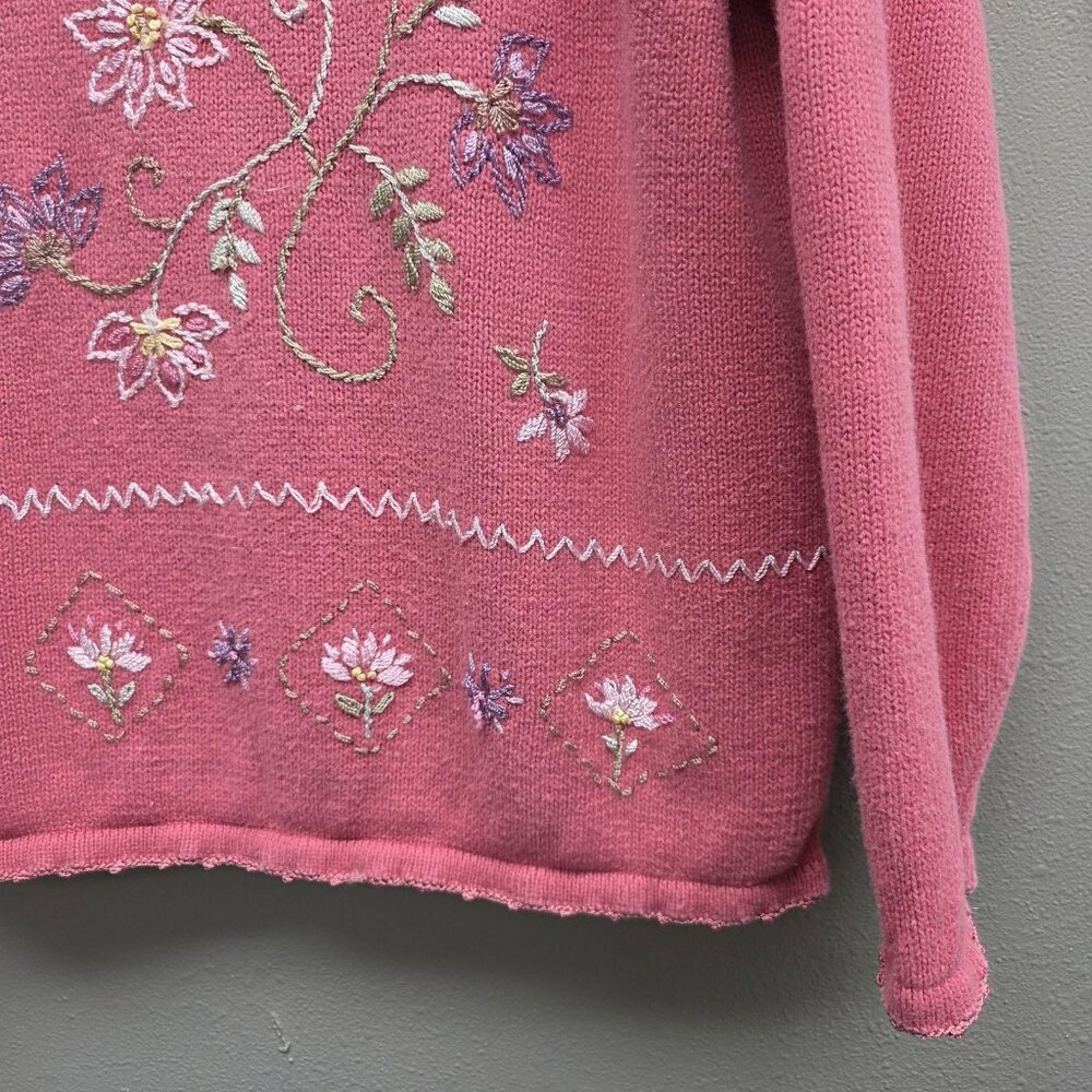 Salon Studio by Haband Sweater Womens 2XL Pink Floral Embroidered Ramie Cotton - Picture 3 of 9
